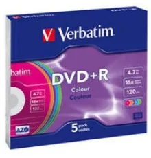 Диск DVD Verbatim 4.7Gb 16X SlimBox 5 шт Color (43556)