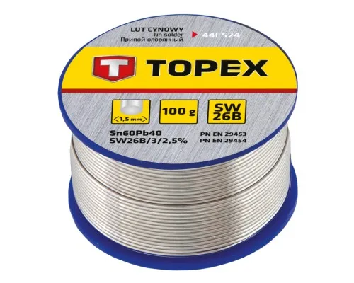 Припій для пайки Topex оловяний 60%Sn, дрiт 1.5 мм,100 г (44E524)