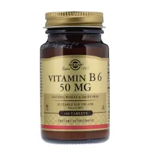 Вітамін Solgar Вітамін В6, Vitamin B6, 50 мг, 100 таблеток (SOL-03100)
