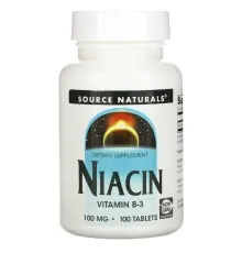 Витамин Source Naturals Ниацин, Витамин В3, 100 мг, Niacin, 100 таблеток (SN0501)