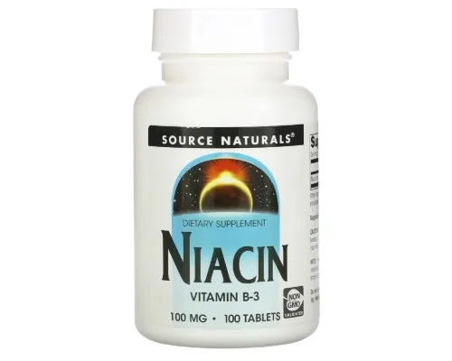 Витамин Source Naturals Ниацин, Витамин В3, 100 мг, Niacin, 100 таблеток (SN0501)