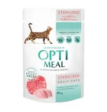 Влажный корм для кошек Optimeal для стерилизованных/кастрированных с говядиной и индюшиным филе в желе 85 г (4820215365901)