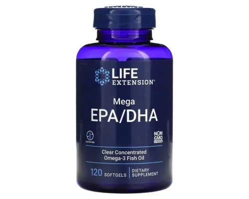 Витаминно-минеральный комплекс Life Extension Рыбий жир с мега ЭПК/ДГК, Mega EPA/DHA, 120 гелевых капсул (LEX-19371)