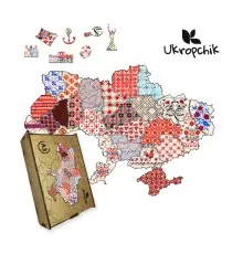 Пазл Ukropchik деревянный Патриотический Украина Вышивка size - L в коробке с набором-рамкой (Patriotic Ukraine Embroidery A3)