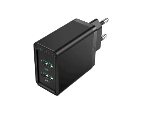 Зарядний пристрій Vention 2xUSB 36W (2xUSB-A) QC3.0 black (FBAB0-EU)