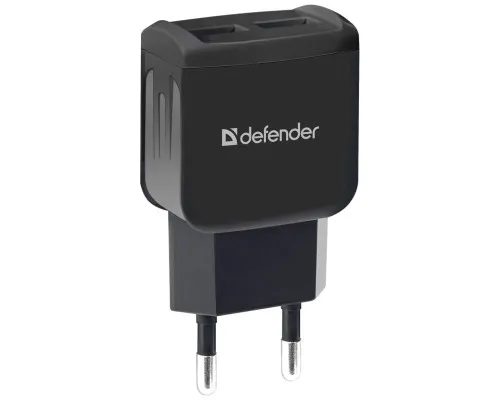 Зарядний пристрій Defender EPA-13 black, 2xUSB, 5V/2.1A, package (83840)