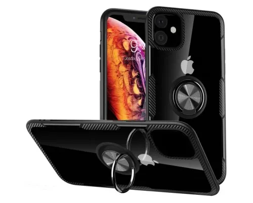 Чохол до мобільного телефона Drobak Magnetic Ring Case with Airbag Apple iPhone 12 Black (707017)