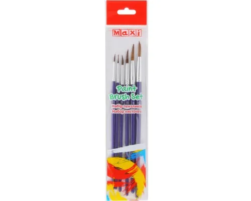 Пензлик для малювання Maxi набір 6 шт ворс поні, круглі (№ 0, 1, 3, 6, 8, 10) коротка ручка (MX60887)