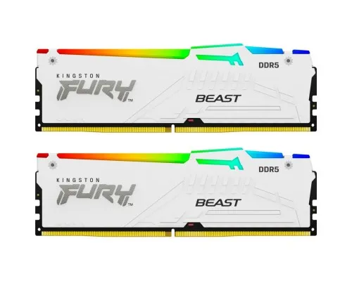 Модуль пам'яті для комп'ютера DDR 64GB (2x32GB) 5200 MHz FURY Beast White RGB Kingston Fury (ex.HyperX) (KF552C40BWAK2-64)