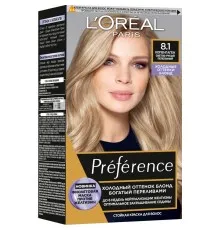 Фарба для волосся L'Oreal Paris Preference 8.1 - Копенгаген світло-русявий попелястий (3600523948536)
