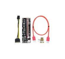 Райзер Dynamode PCI-E x1 to 16x 60cm USB 3.0 Red Cable SATA to 6Pin Power v. (RX-riser 009S Plus)