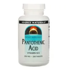 Вітамін Source Naturals Пантотенова кислота, Pantothenic Acid, Вітамін В-5, 250 мг, 250 та (SN0512)