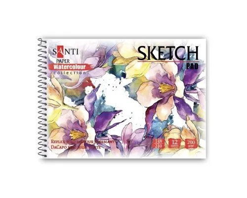 Альбом для малювання Santi для акварелі Flowers А5, 12 аркушів, 200г/м2 (130496)