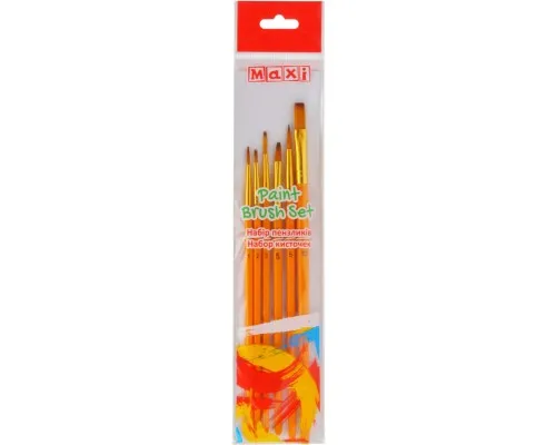 Пензлик для малювання Maxi набір 6 шт синтетичний ворс, пласкі (№ 2, 5, 10) круглі (№ 1, 3, 5) коротка ручка (MX60877)