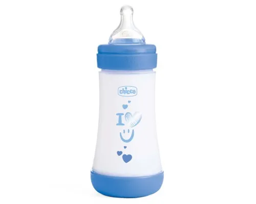 Пляшечка для годування Chicco Perfect 5, силікон, від 2 міс. повільний потік 240 мл блакитна (20223.21.40)