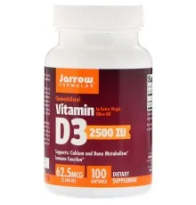 Витамин Jarrow Formulas Витамин D3 (Холекальциферол), 2500 МЕ, 100 гелевых капсул (JRW-29042)