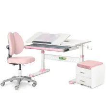 Парта з кріслом ErgoKids (L) Pink + тумба (TH-310 + Y-412 Lite + BD C3_PINK)