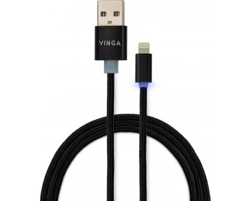 Дата кабель USB 2.0 AM to Lightning 1m LED black Vinga (VCPDCLLED1BK)