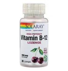 Вітамін Solaray Вітамін B12, 5000 мкг, смак натуральної чорної вишні, 30 лід (SOR04351)