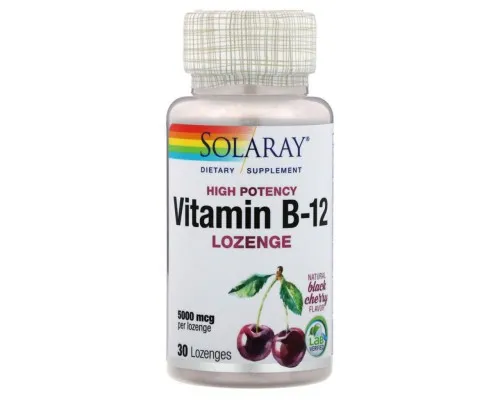 Витамин Solaray Витамин B12, 5000 мкг, вкус натуральной черной вишни, 30 ле (SOR04351)