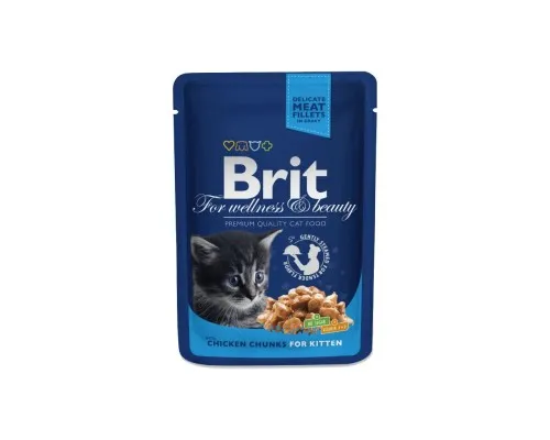 Вологий корм для кішок Brit Premium Cat Pouches Chicken Chunks for Kitten 100 г (8595602506026)