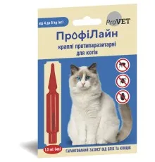 Краплі для тварин ProVET ПрофіЛайн від бліх та кліщів для котів вагою 4-8 кг 1 мл (4823082412679)