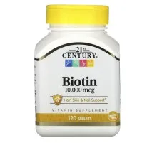 Вітамін 21st Century Біотин, 10000 мкг, Biotin, 120 капсул (CEN-27757)