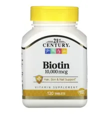 Витамин 21st Century Биотин, 10 000 мкг, Biotin, 120 капсул (CEN-27757)
