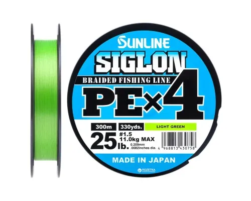 Шнур Sunline Siglon PE н4 300m 1.5/0.209mm 25lb/11.0kg Light Green (1658.09.41)