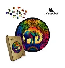Пазл Ukropchik дерев'яний Слон Мандала size - L в коробці з набором-рамкою (Elephant Mandala A3)