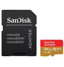 Карта пам'яті SanDisk 64GB microSD class 10 V30 Extreme PLUS (SDSQXBU-064G-GN6MA)