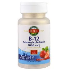 Витамин KAL Витамин B-12, B-12 Adenosylcobalamin, вкус клубники, 1000 м (CAL-98882)