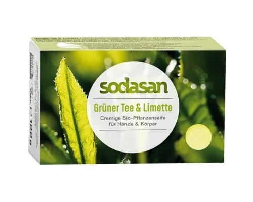 Тверде мило Sodasan органічне антибактеріальне Зелений чай-Лайм 100 г (4019886190152)