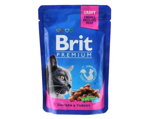 Влажный корм для кошек Brit Premium Cat Pouches with Chicken&Turkey 100 г (8595602506019)