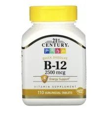 Вітамін 21st Century Вітамін B-12, 2500 мкг, Sublingual, 110 таблеток для розсмоктування (CEN27112)