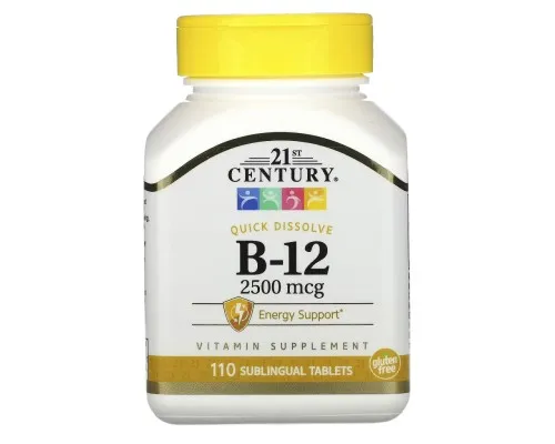 Вітамін 21st Century Вітамін B-12, 2500 мкг, Sublingual, 110 таблеток для розсмоктування (CEN27112)