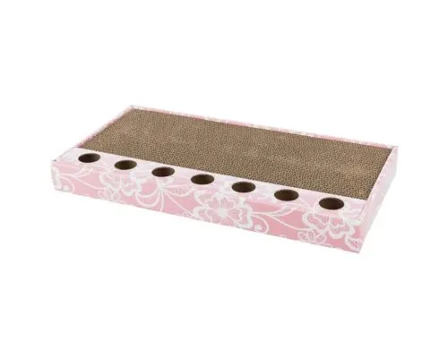 Дряпка (кігтеточка) для котів Trixie картонна з мячиками та мятою 48×5×25 см (рожева) (4011905480053)