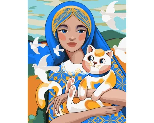 Картина по номерам Santi Украинка с котиком 40*50 см (954504)