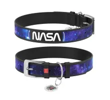 Нашийник для тварин WAUDOG Design з QR-паспортом "NASA21" Ш 25 мм Д 38-49 см чорний (3605-0148-01)