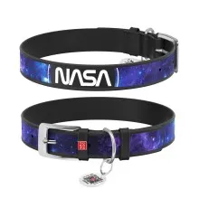 Нашийник для тварин WAUDOG Design з QR-паспортом "NASA21" Ш 25 мм Д 38-49 см чорний (3605-0148-01)