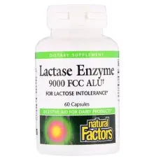 Вітамінно-мінеральний комплекс Natural Factors Ензим Лактази, Lactase Enzyme, 9000 FCC ALU, 60 Капсул (NFS-01740)