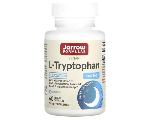 Амінокислота Jarrow Formulas L-триптофан, 500 мг, L-Tryptophan, 60 вегетаріанських капсул (JRW-15056)