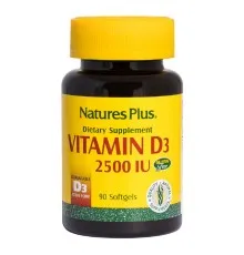 Витамин Natures Plus Витамин D3, 2500 МЕ, Nature's Plus, 90 гелевых капсул (NTP1046)