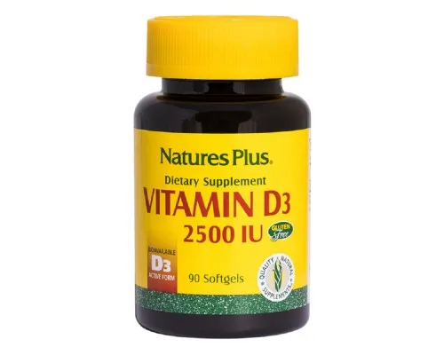 Витамин Natures Plus Витамин D3, 2500 МЕ, Natures Plus, 90 гелевых капсул (NTP1046)