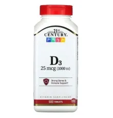Витамин 21st Century Витамин D3 1000 МЕ, Vitamin D3, 500 таблеток (CEN-27139)