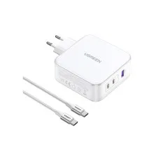 Зарядное устройство Ugreen 3xUSB 140W GaN (2хUSB-C+USB-A) CD289 with C to C Cable 1.5 м White (15339)