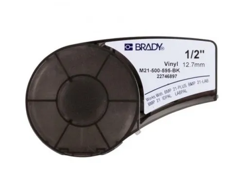 Стрічка для принтера етикеток Brady вініл, 12.7mm/6.4m. білий на чорному (M21-500-595-BK)