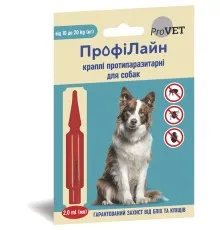 Краплі для тварин ProVET ПрофіЛайн від бліх та кліщів для собак вагою 10-20 кг 2 мл (4823082412693)