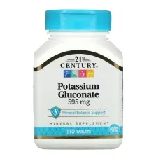 Мінерали 21st Century Калію Глюконат, 595 мг, Potassium Gluconate, 110 таблеток (CEN-21387)