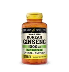 Травы Mason Natural Женьшень Корейский, 1000 мг, Korean Ginseng, 60 таблеток (MAV11415)